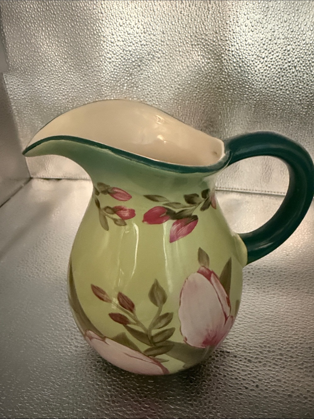 Vintage Teleflora Ceramic Hand Painted Pink Tulip and Leaf design Pitcher/Vase